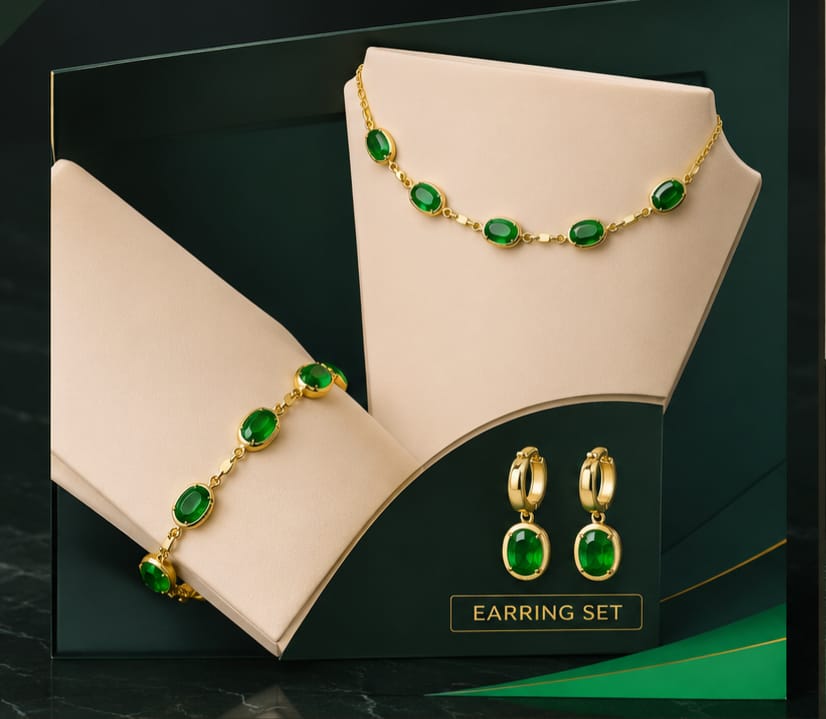 Luxury Green Crystal Pendant & Earrings Set