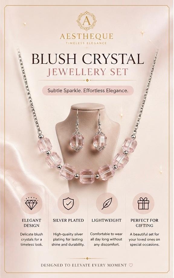 Aestheque Blush Crystal Silver-Plated Jewellery Set